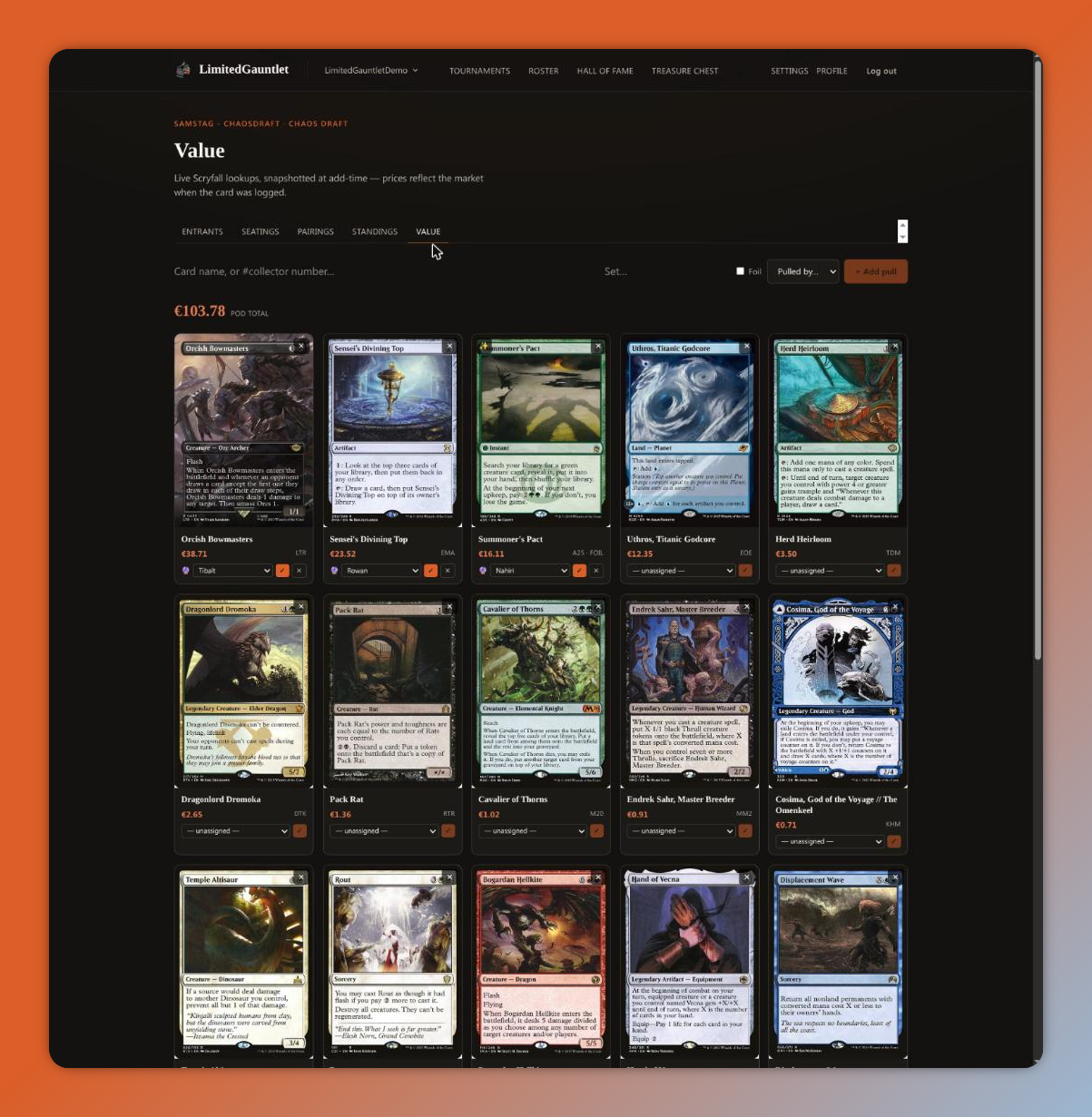 Rare Pick — card value grid